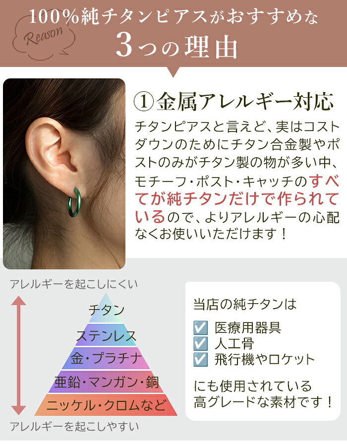 ピアス チタン フープ ハーフ 大きめ 純チタン 幅3mm×直径20mm 全8色 アレルギー対応 医療用 日本製 おすすめ メンズ レディース 片耳 1個 かわいい カラフル
