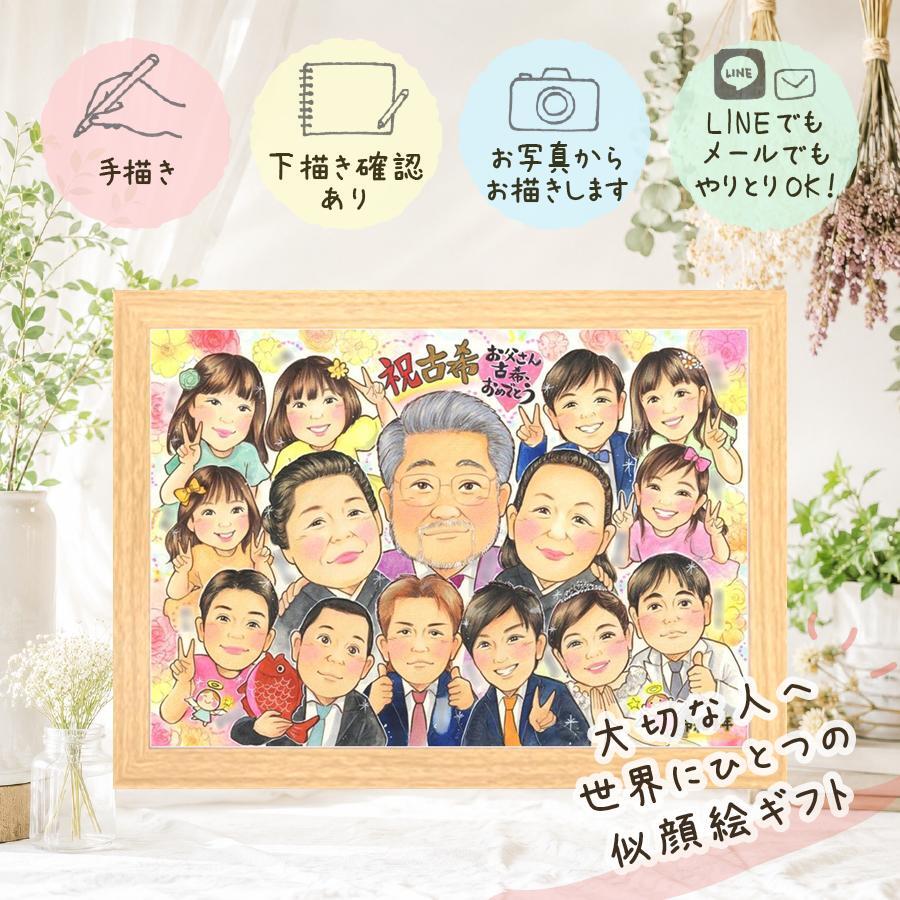 プレゼント 古希祝い 似顔絵 手描き 贈り物 名入れ ギフト 古希 誕生日 70歳 長寿 長寿祝い 大人数 家族 お父さん 両親 お母さん 修正無料 名入れ 下書き確認 実績多数 喜ばれる 宝物 サプライズ 思い出 70歳 長寿祝い オーダーメイド 米寿祝い 色紙 ウェディングギフト 同窓会 傘寿祝い 披露宴 結婚祝い 二次会 キレイ 引っ越し オリジナル メモリアルギフト