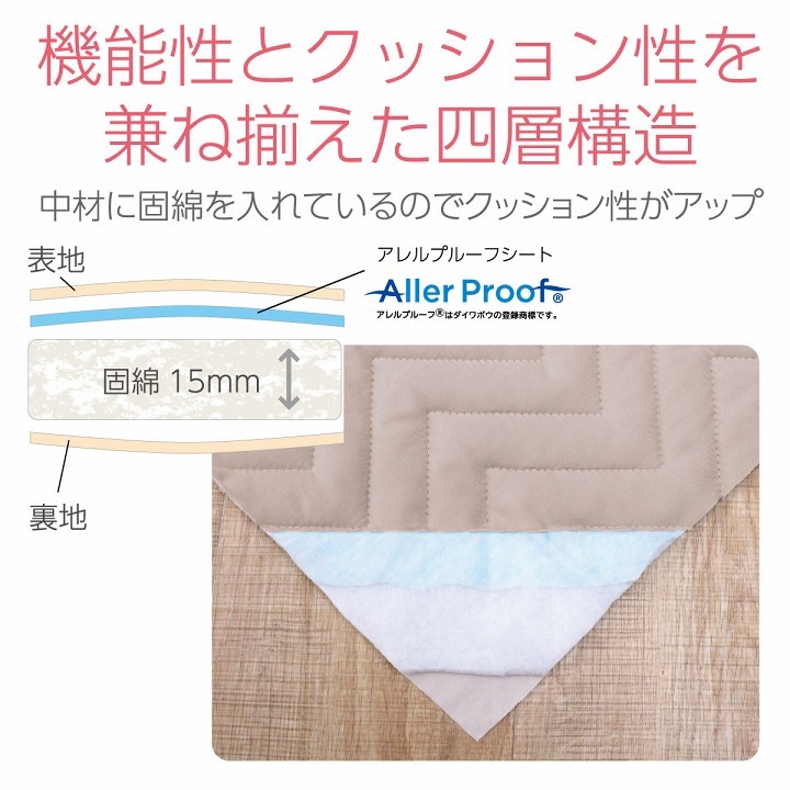 オールシーズン 快適睡眠 パッド 洗える アレルプルーフ 抗菌 消臭 アレル物質吸着 洗濯機OK 四隅ゴムバンド付き ズレにくい セミダブル 120×200cm