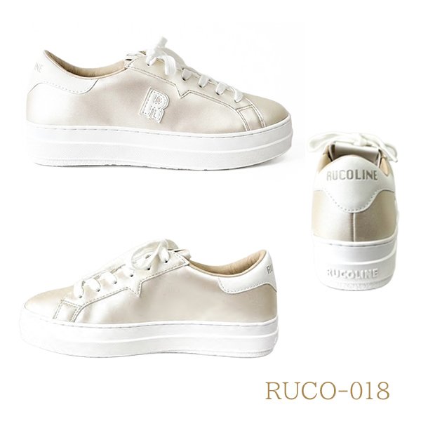 ルコライン スニーカー ルコライン 靴 RUCO LINE RUCO-018BE CALF PU LUX 光沢 ベージュ 合皮 無地 ローカット ファスナー無し ルコライン レディース シューズ パールベージュ RUCO LINE ルコラインスニーカー フラットソール 新作 取扱店 京都 母の日