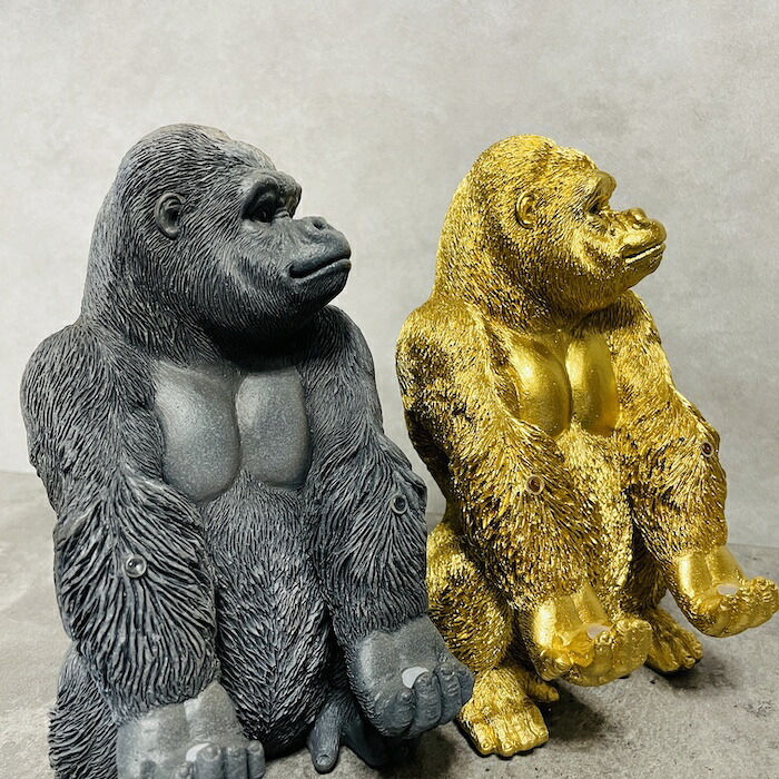 スマホスタンド おしゃれ 卓上 ゴリラ 置物 高さ18cm 動物 黒 金 グッズ 金色 アニマル オブジェ 縁起物 豪華 プレゼント ギフト かわいい  リアル おもしろインテリア スマホホルダー デスク ガーデンオーナメント 玄関 雑貨 写真立て メニュー立て 面白い ゴールド woobia