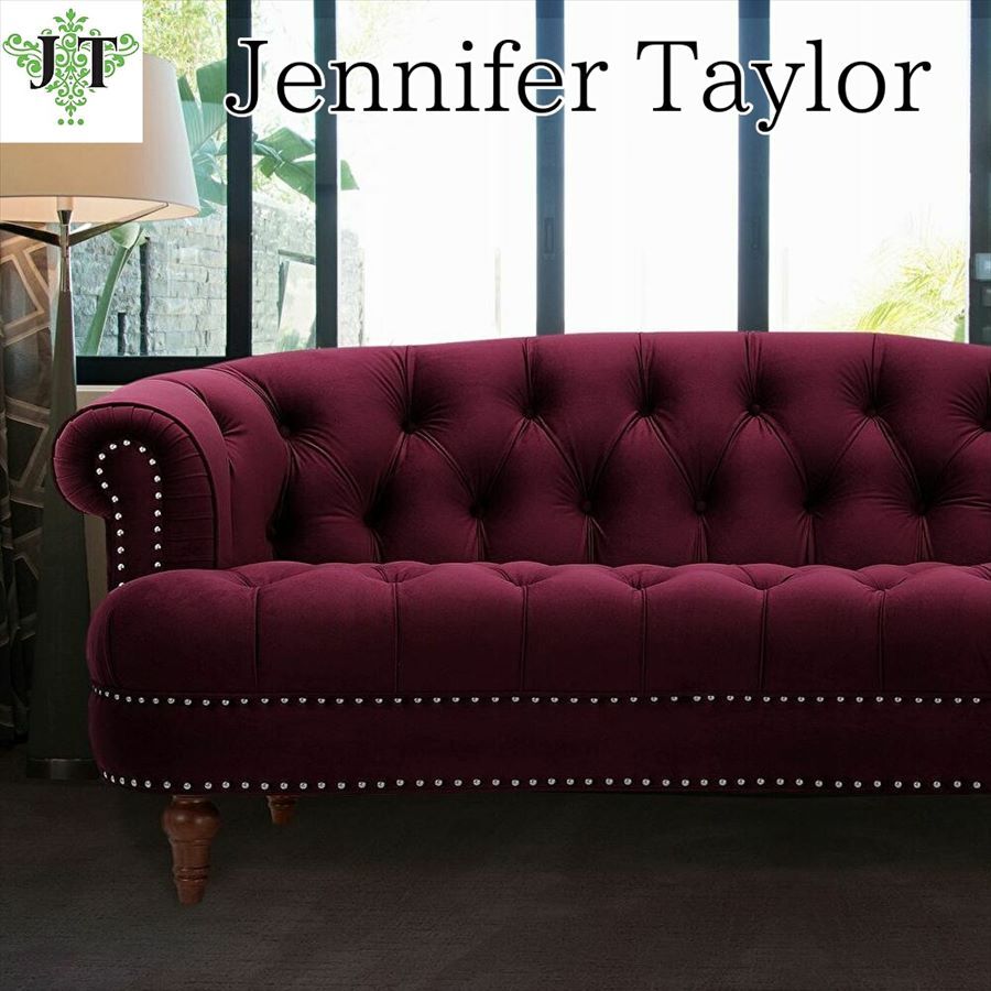 ソファ 座椅子 Jennifer Taylor モダン ダイニング ベロア ー ファブリック ボルドー チェスターフィールド おしゃれ かわいい ボタン締め 2人 2人掛け 布 北欧 送料無料