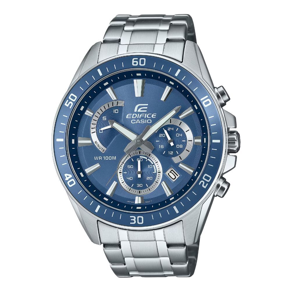 カシオ エディフィス 腕時計 メンズ ブルー シルバー クロノグラフ CASIO EDIFICE 海外モデル 100m防水 大きめ ステンレス メタル スポーツ 車 モータースポーツ おしゃれ プレゼント ギフト 成人 卒業 入学