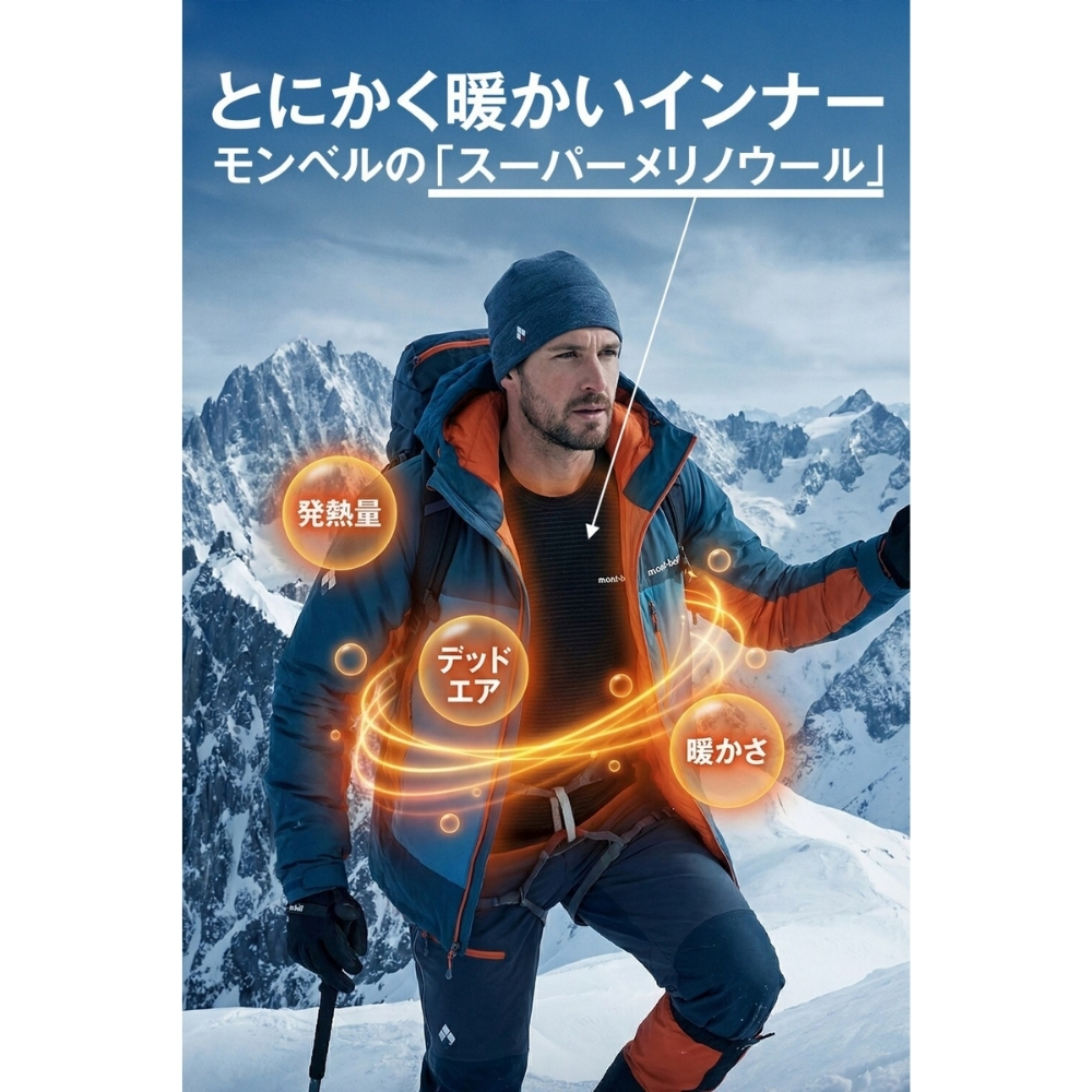 【ラッピング無料】mont-bell モンベル スーパーメリノウール ラウンドネックシャツ メンズ ギフト アウトドア用 アウトドアグッズ キャンプ