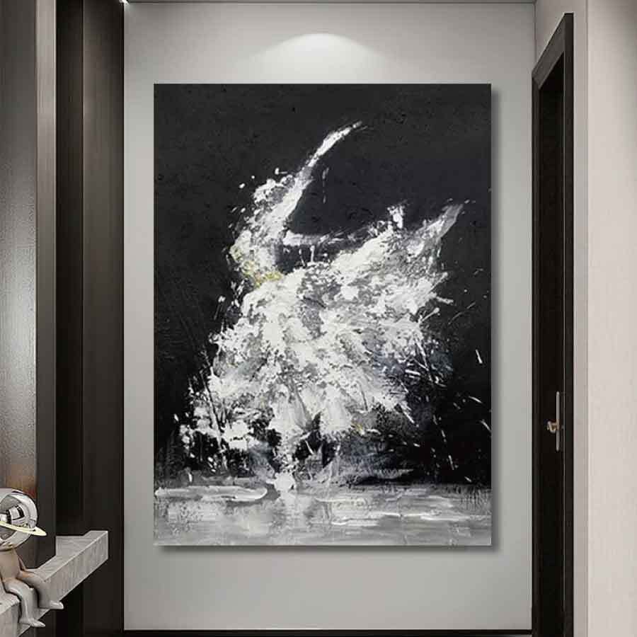 【手描き/受注生産】手描き 油絵 額入り アートパネル アートボード モダン 抽象画 60×80 大型 おしゃれ アートフレーム モノトーン 白黒 インテリア 壁掛け 玄関 リビング 絵画 yk1168