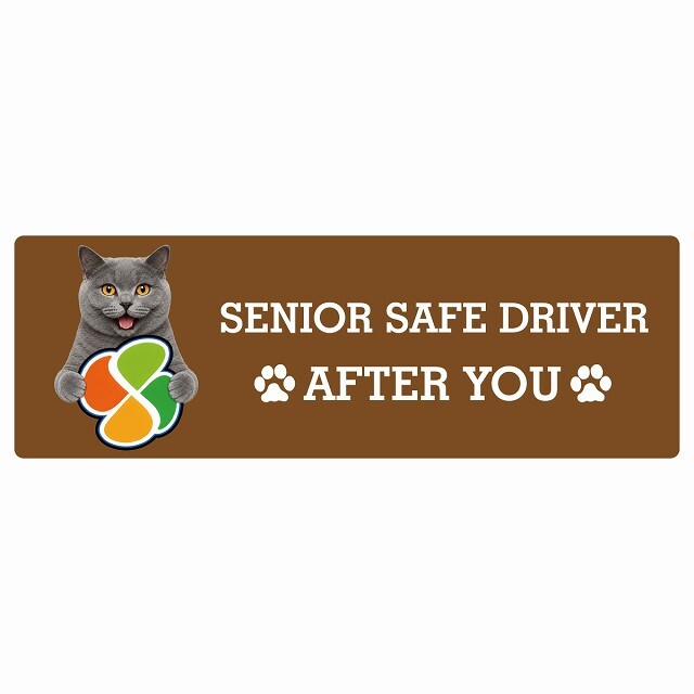 カーサイン 高齢者マーク SENIOR SAFE DRIVER シャルトリュー ステッカー シール 長方形 15x5cm 肉球 日本製 車