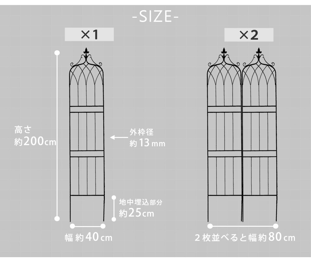 ガーデン エクステリア アイアンフェンス200 ハイタイプ "drape" ドレープ 2枚組 フェンス アイアン 枠 柵 仕切り 目隠し 境目 クラシカル アンティーク 飾る ベランダ つる 薔薇 バラ 朝顔 園芸 纏う 庭 屋外 diy 簡易 新生活