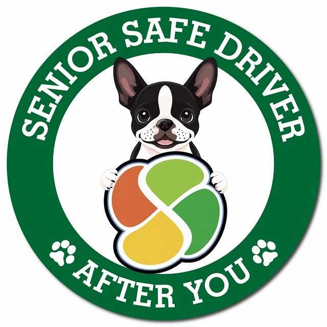 カーサイン 高齢者マーク SENIOR SAFE DRIVER ボストンテリア マグネット 強力 直径13cm 肉球 日本製 車 ステッカー