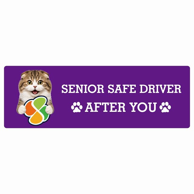 カーサイン 高齢者マーク SENIOR SAFE DRIVER ハイランドフォールド ステッカー シール 長方形 15x5cm 肉球 日本製 車