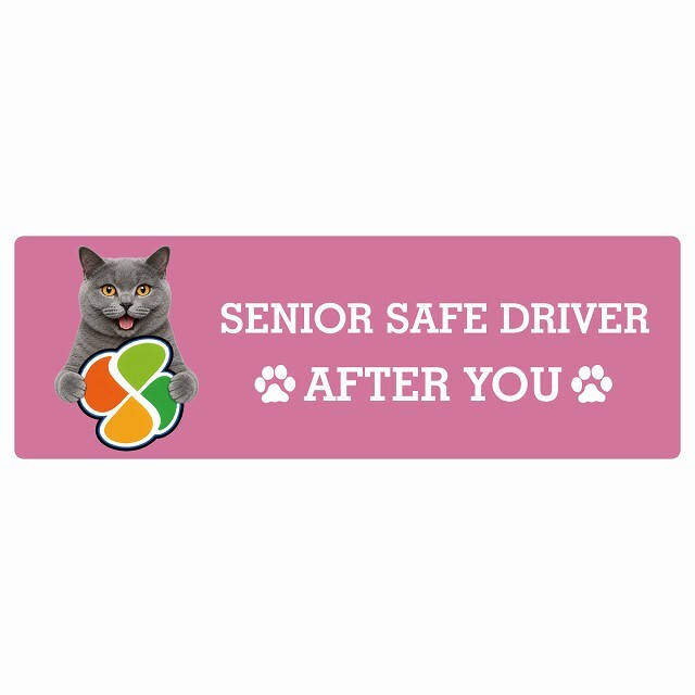 カーサイン 高齢者マーク SENIOR SAFE DRIVER シャルトリュー ステッカー シール 長方形 15x5cm 肉球 日本製 車