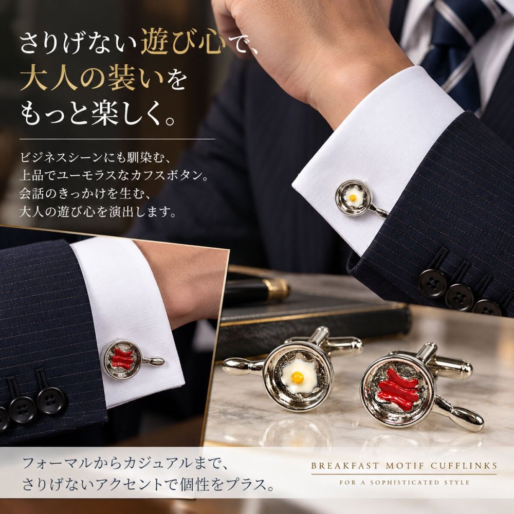 鎌倉カフス工房 ブレックファースト カフスボタン カフリンクス ed002 目玉焼き ベーコン 食べ物 モチーフ メンズ ユニーク ギフト プレゼント