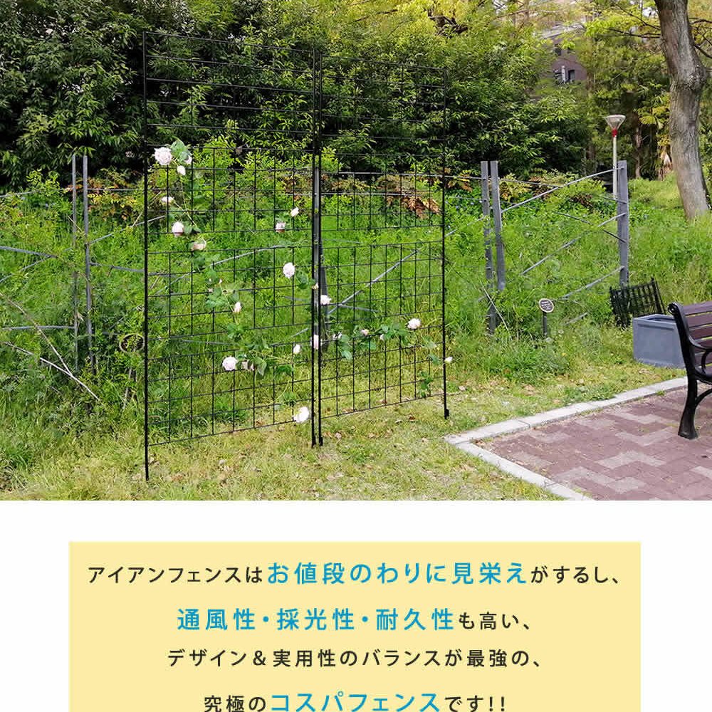 ガーデン エクステリア アイアンフェンス 高さ226 「グラフ」 2枚組 フェンス アイアン ガーデニング 枠 柵 仕切り 目隠し 境目 クラシカル アンティーク 格子 ベランダ つる 薔薇 バラ 朝顔 園芸 ラティス つるバラ 庭誘引 屋外 新生活