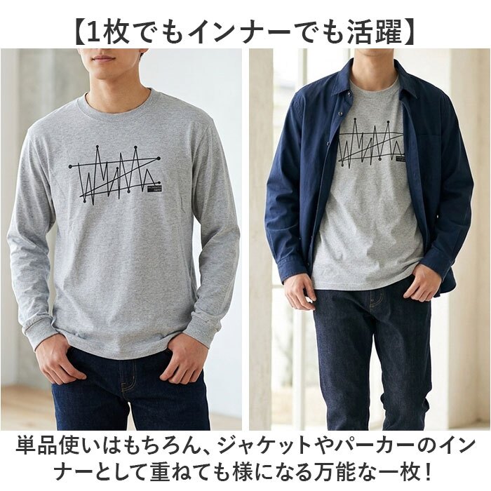ロングtシャツ 通販 ロンt 長袖tシャツ メンズtシャツ カットソー クルーネック カジュアル 秋物トップス スリムフィット アメカジ風 インナーシャツ プリント入り 丸首カットソー おしゃれ メンズファッション シンプル