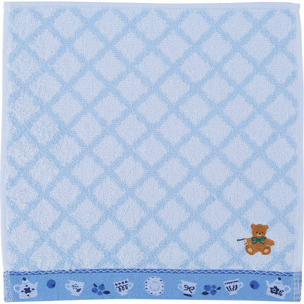 【直送】ロッティ 婦人タオルハンカチ [26-0146-197] RTT-64 BL ブルー チェック柄 くま刺繍 綿100% ミニタオル タオルハンカチ 吸水 肌触り抜群 通学 通勤 レディース ギフト 贈り物 内祝い お返し プレゼント
