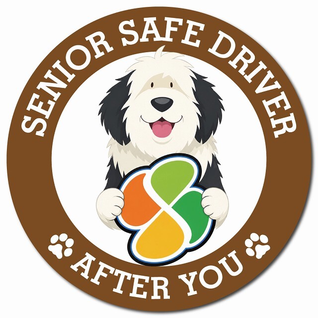 カーサイン 高齢者マーク SENIOR SAFE DRIVER オールドイングリッシュシープドッグ マグネット 強力 直径13cm 肉球 日本製 車 ステッカー