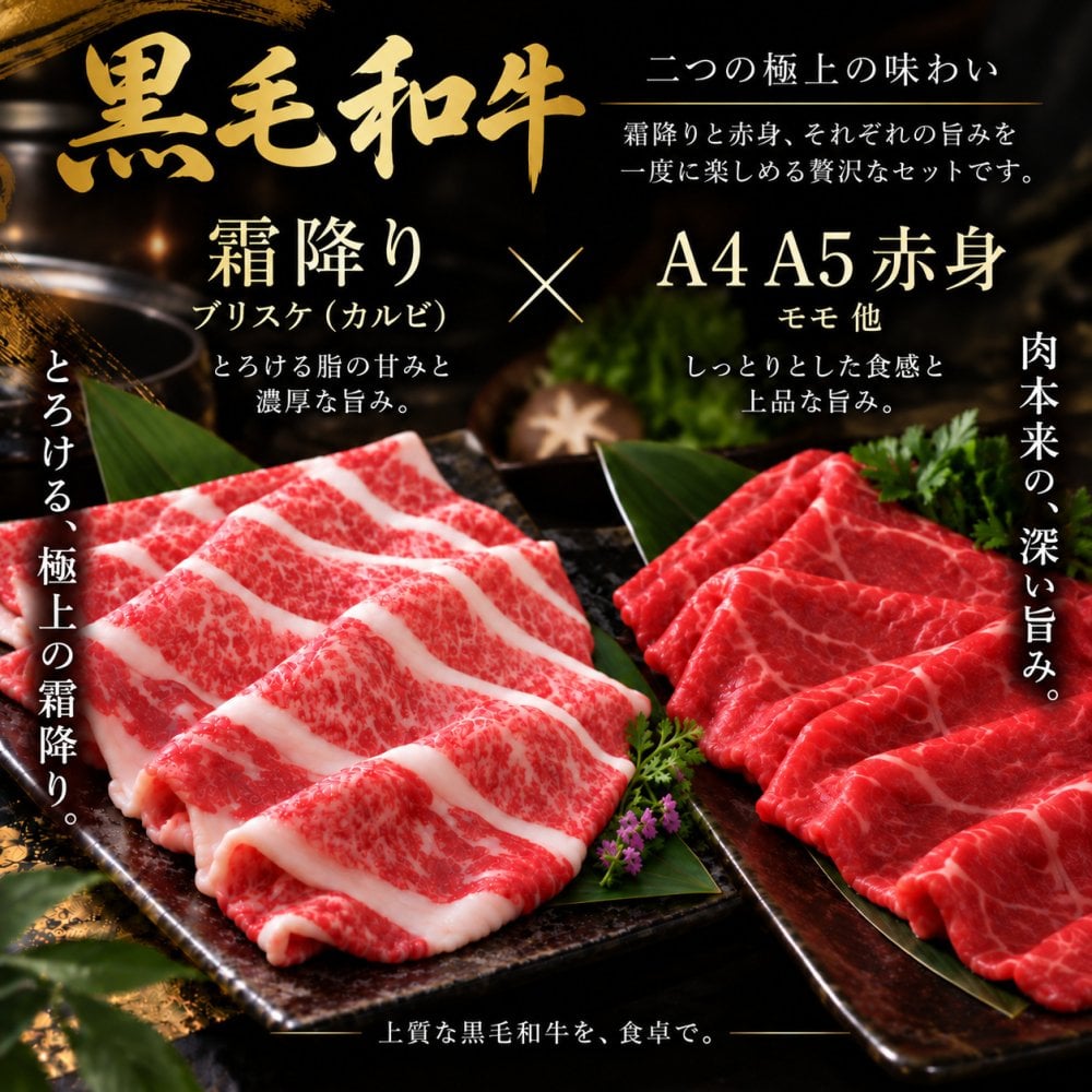 黒毛和牛 薄切り2種食べ比べ 400g 霜降りカルビ（ブリスケ）とA4 A5赤身 肉ギフト
