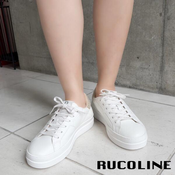 ルコライン スニーカー ルコライン 靴 RUCO LINE RUCO-002GO CALF PU LUX ホワイト 白 / かかと ゴールド 合皮 無地 ローカット ファスナー無し ルコライン レディース シューズ RUCO LINE ルコラインスニーカー フラットソール 新作 取扱店 京都 母の日