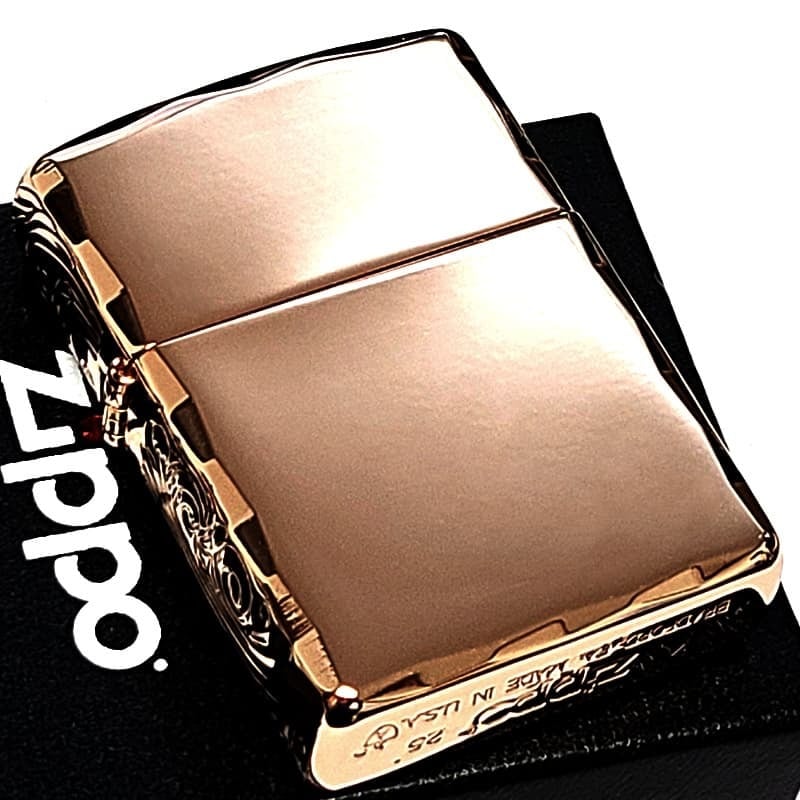 ZIPPO ライター アーマー ピンクゴールド 三面彫刻 ストリームエングレーブ ジッポ アラベスク 鏡面仕上げ 両面加工 シャインレイカット 重厚 メンズ レディース おしゃれ 高級 ギフト プレゼント