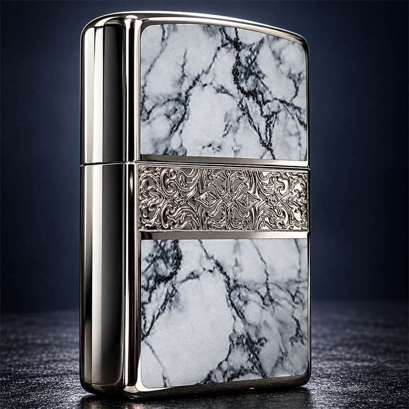 ZIPPO おしゃれ ライター アラベスク＆大理石 ジッポ Arabesque Marble 両面加工 彫刻 シルバー ホワイト かっこいい メンズ ギフト プレゼントッポ ライター かっこいい 5面加工 エッチング彫刻 金赤 金タンク メンズ プレゼント ギフト