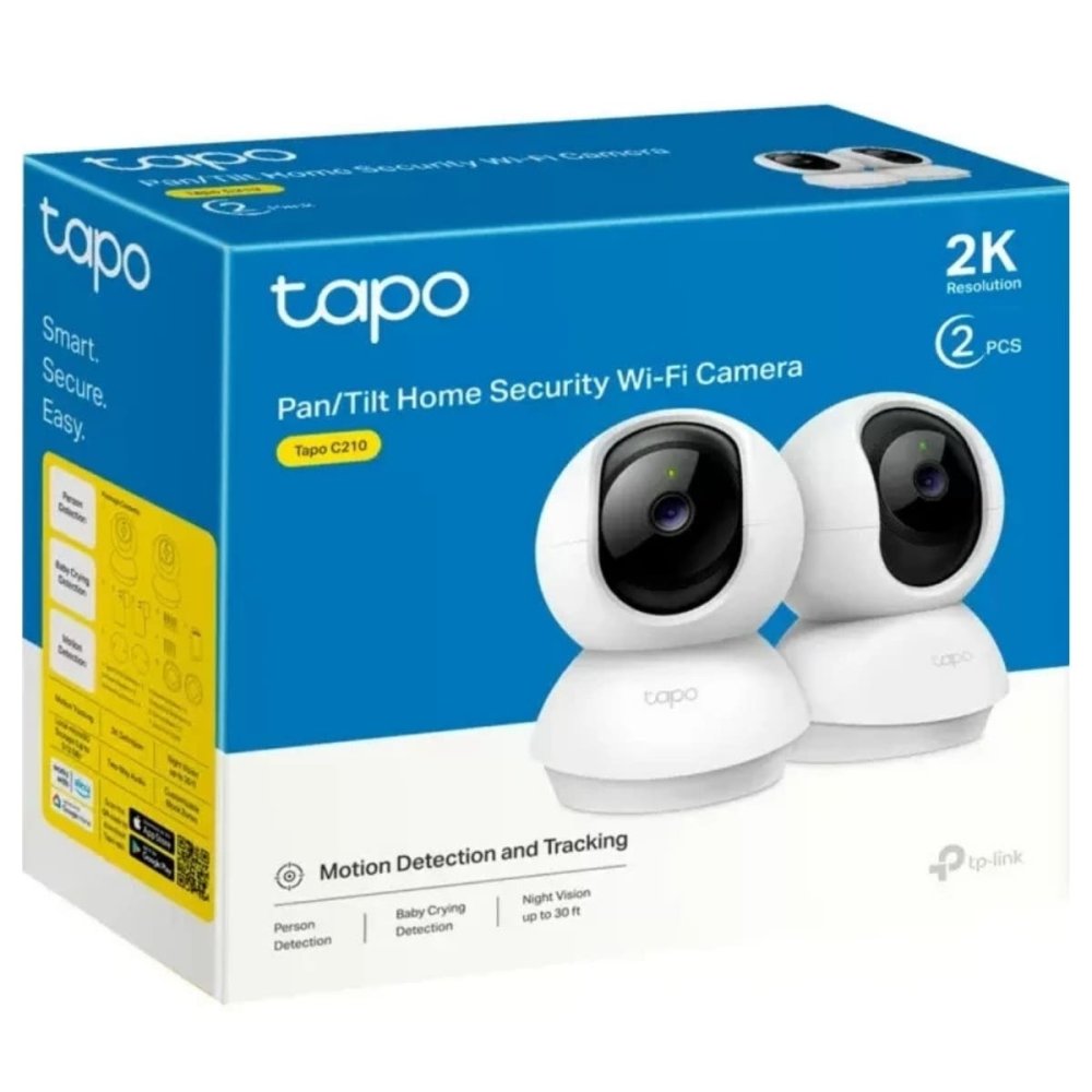 Tapo C210P2 ネットワークカメラ 屋内用 2個セット 300万画素 見守りカメラ ペットカメラ ベビーモニター 防犯カメラ 留守番 犬 猫 赤ちゃん泣き声 スマホ連動 自動追尾 360度 (水平360°/垂直114°) 首振り microSD対応 旅行 帰省