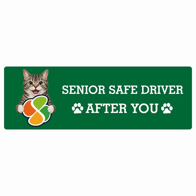 カーサイン 高齢者マーク SENIOR SAFE DRIVER アメリカンワイヤーヘア ステッカー シール 長方形 20x6.7cm 肉球 日本製 車