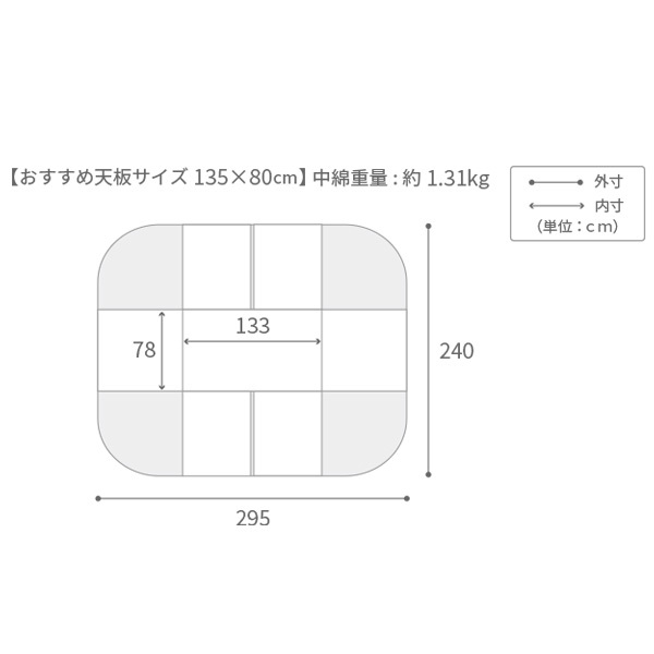 リバーシブルコーデュロイダイニングこたつ布団-ロア 135x80cmこたつ用(295x240cm) SAI 彩 長方形 省スペース こたつ布団単品 保温 あったか 掛け布団 かけふとん コタツ 炬燵 こたつぶとん おしゃれ シンプル ベーシック 北欧
