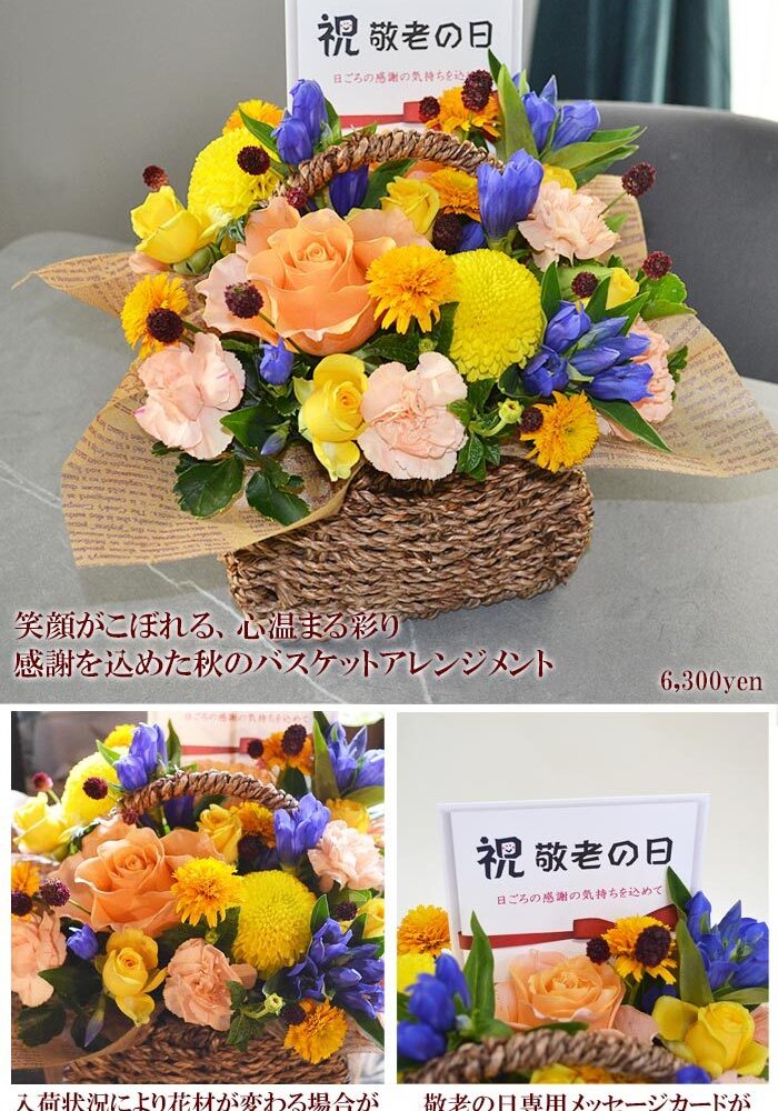 敬老の日限定 秋の彩りバスケットアレンジ 敬老の日 ギフト 花 プレゼント フラワーアレンジメント 敬老の日ギフト