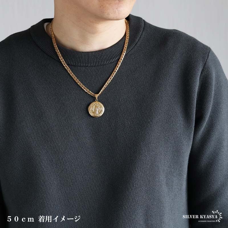 ステンレス ロケットネックレス HIPHOP ダブル喜平チェーンネックレス ロケットペンダント 写真 記念 思い出 50cm 60cm ゴールドネックレス 18KGP シルバー 聖ベネディクト 6面カット メンズ 男性 金属アレルギー対応