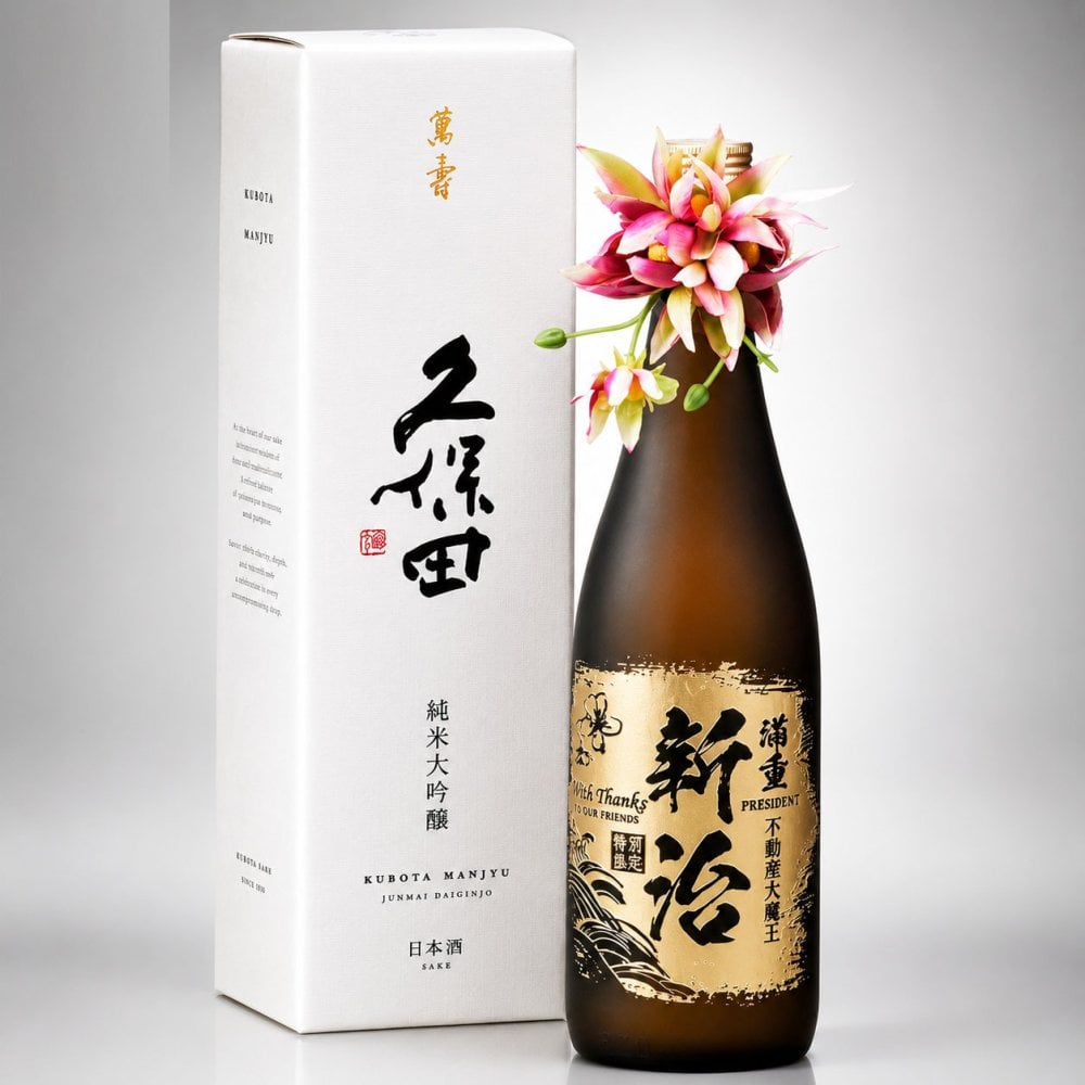 敬老の日 名入れ SXX 酒 日本酒  純米大吟醸 久保田 萬寿 720ml コサージュ付 / プレゼント ギフト 退職 記念 誕生日 還暦 古希 傘寿 米寿 緑寿 早寿 長寿 祝い