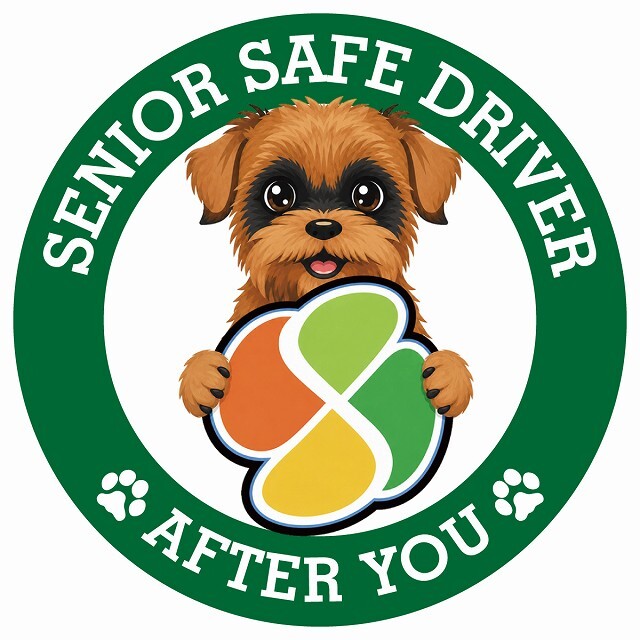 カーサイン 高齢者マーク SENIOR SAFE DRIVER ブリュッセルグリフォン ステッカー シール 直径13cm 肉球 日本製 車