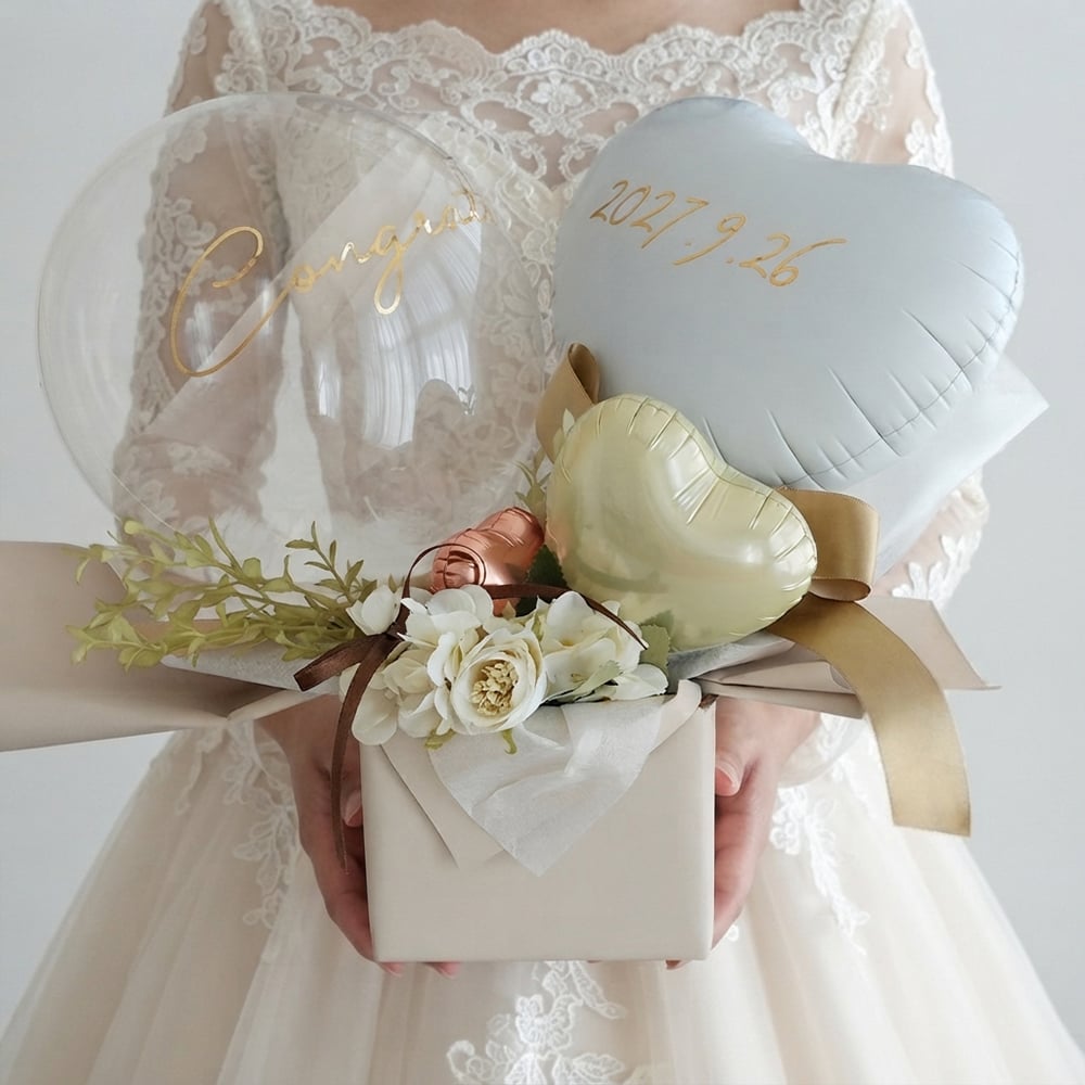 電報 結婚式 祝電 ハートバルーンアレンジ Éclat -エクラ-【電報 結婚式 誕生日 開店祝い バルーン ドライフラワー 祝電 お祝い ギフト ナチュラル おしゃれ 名入れ メッセージ】