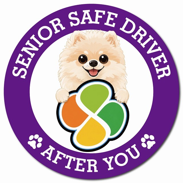 カーサイン 高齢者マーク SENIOR SAFE DRIVER ポメプー マグネット 強力 直径13cm 肉球 日本製 車 ステッカー