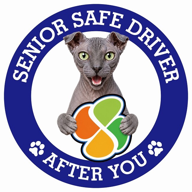 カーサイン 高齢者マーク SENIOR SAFE DRIVER ユークレニアンレフコイ ステッカー シール 直径13cm 肉球 日本製 車