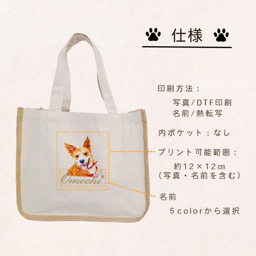 トートバッグ ｜写真入り 名入れ｜うちの子 ペット グッズ オーダーメイド