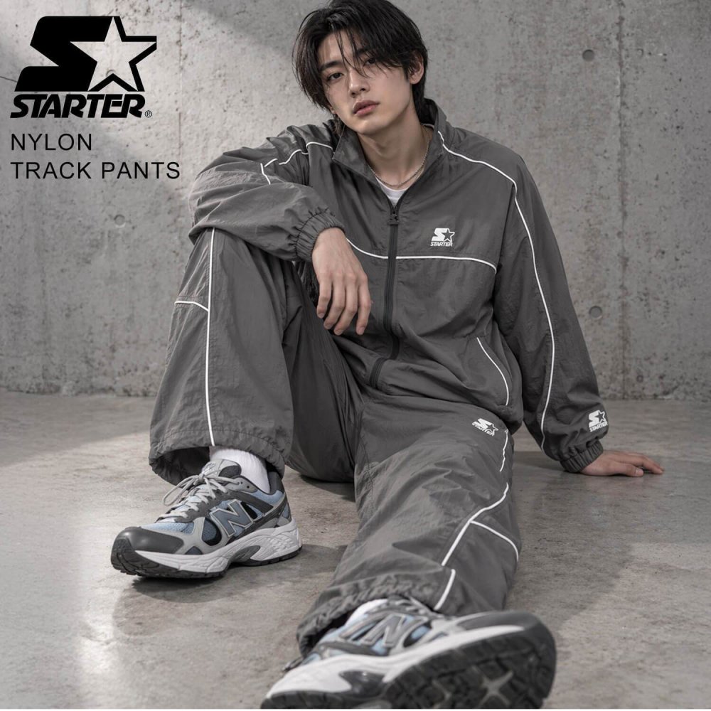 STARTER スターター トラックパンツ メンズ レディース sbm-6254 ナイロン タスラン メッシュ裏地 パイピング 切替 イージーパンツ ロゴ 刺繍 ドローコード シャカパン ルーズ ストリート ヒップホップ ダンス カジュアル M L XL 2026FW Karlas