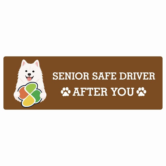 カーサイン 高齢者マーク SENIOR SAFE DRIVER 紀州犬 ステッカー シール 長方形 20x6.7cm 肉球 日本製 車