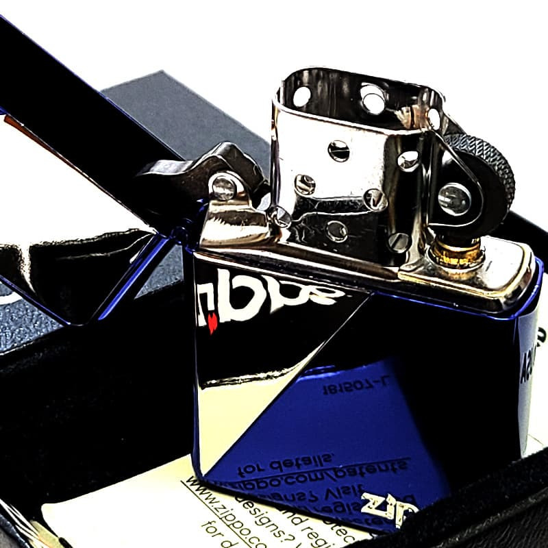 ZIPPO ライター ブルー＆シルバー ジッポ ロゴ エッチング彫刻 銀差し ギフト 青 銀 メンズ おしゃれ プレゼント かっこいい