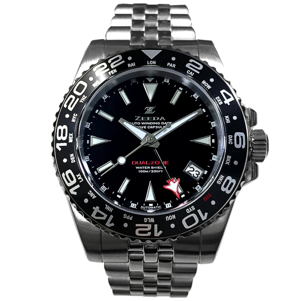 ジーダ ZEEDA デュアルゾーン DUAL-ZONE PIANO BLACK 腕時計 メンズ 自動巻き GMT DU-BK
