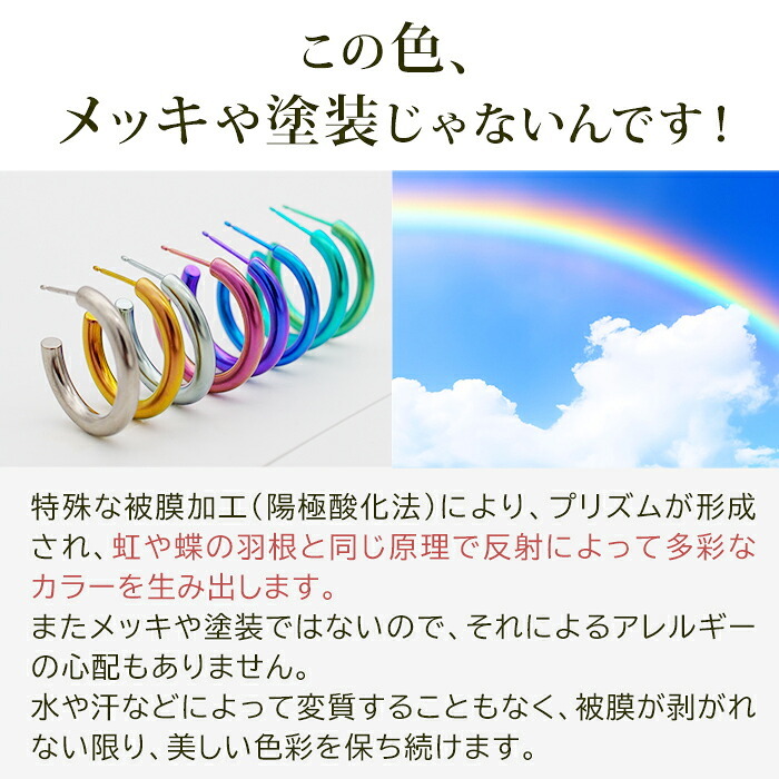 ピアス チタン フープ ハーフ 大きめ 純チタン 幅3mm×直径20mm 全8色 アレルギー対応 医療用 日本製 おすすめ メンズ レディース 片耳 1個 かわいい カラフル