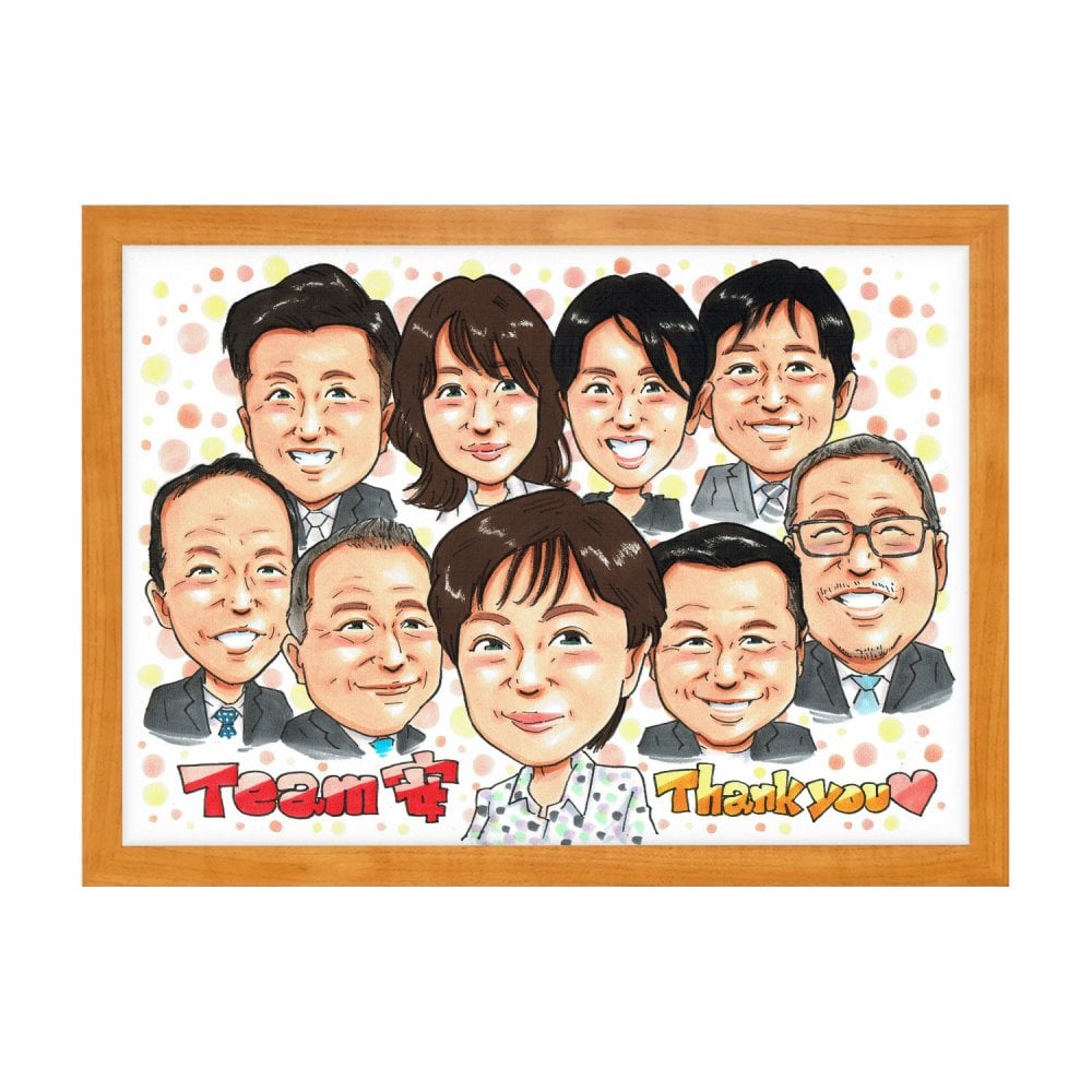 退職祝い 送別 プレゼント 職場 チーム みんなで 大人数 感謝 手描き 似顔絵 名入れ 送料無料｜同僚 上司 部下 お礼 記念品 サプライズ オーダーメイド 世界に一つ 手書き ギフト
