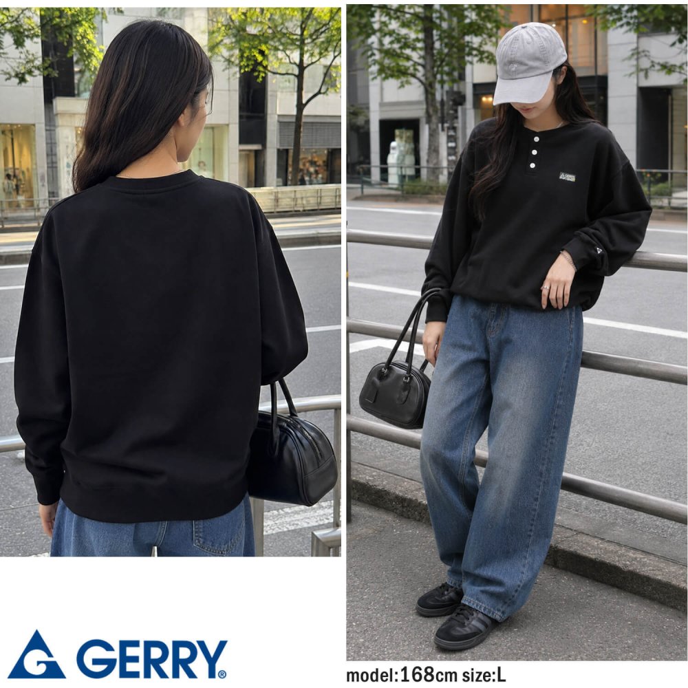 【予約】GERRY ジェリー スウェット ヘンリーネック レディース メンズ gea-m0033 裏起毛 トレーナー 長袖 織りネーム 刺繍 防寒 ビッグシルエット オーバーサイズ アメカジ アウトドア ストリート カジュアル M L XL 2026FW  別注