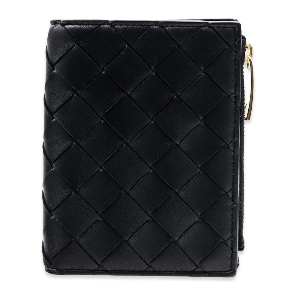 ボッテガヴェネタ BOTTEGA VENETA 二つ折り財布 レディース メンズ イントレチャート 本革 レザー ブラック 黒 ミニ財布 小銭入れ付き ファスナー コインケース 742330 V3UH2 8425