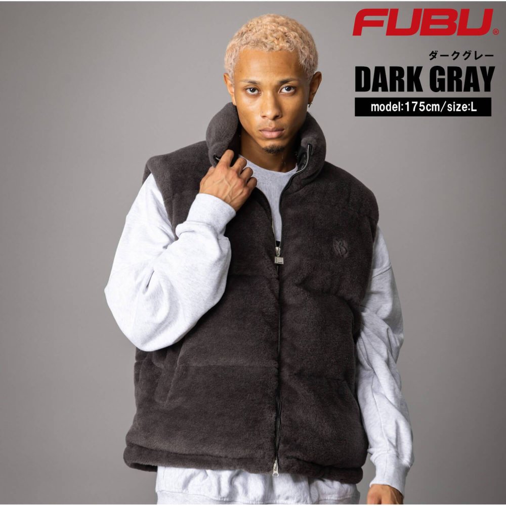 FUBU フブ 中綿ベスト メンズ フェイクファー パファー ダブルジップ エコダウン アウター ストリート あったか 防寒 保温 ヒップホップ ダンス オーバーサイズ ビッグシルエット 秋冬 M L XL XXL 大きいサイズ レディース fam-62306 2026FW karlas