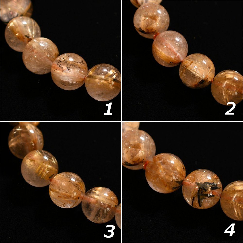 天然石ブレスレット【自然の濃淡の存在感】10mm 太陽放射ルチルクォーツ 艶感 一点物【GHB204】浄化発送 京海堂