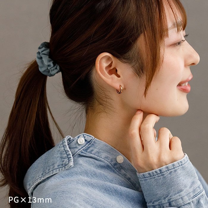 ステンレス フープピアス アレルギー対応 小さめ 中折れ 甲丸 2×13mm/10mm レディース メンズ ゴールド YG キャッチレス 大人カジュアル シンプル きれいめ プレゼント