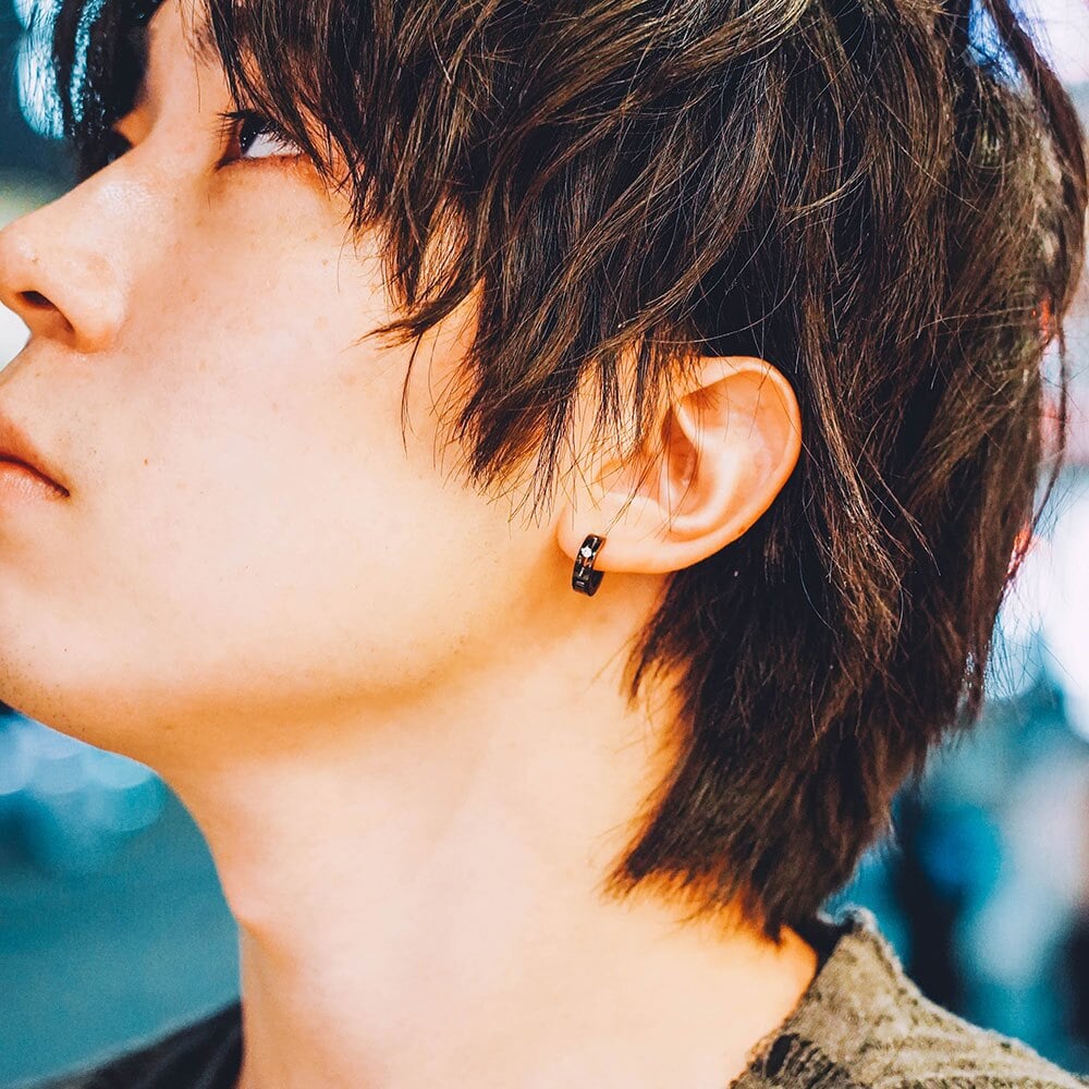 ライオンハート シングル フープピアス クリアキュービックジルコニア ブラック 黒 サージカルステンレス 金属アレルギー対応 片耳用 1点売り メンズ ブランド
