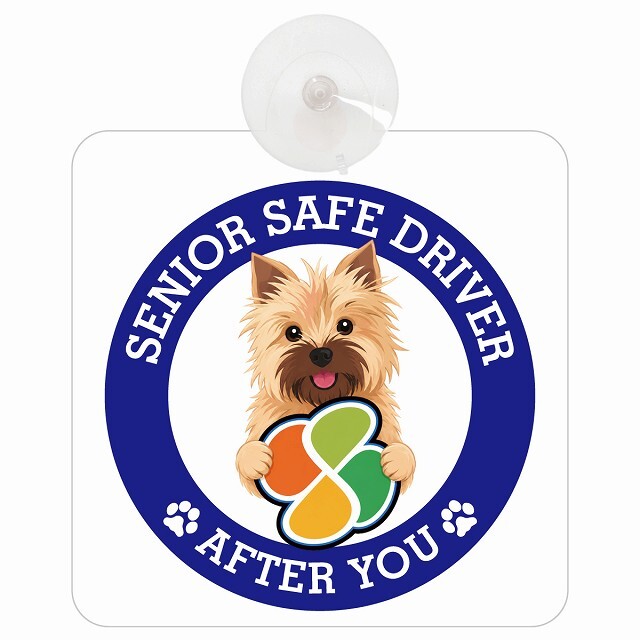 カーサイン 高齢者マーク SENIOR SAFE DRIVER ノーリッチテリア 車内用 吸盤タイプ 収れん火災防止タイプ 肉球 日本製 車 ステッカー
