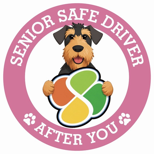 カーサイン 高齢者マーク SENIOR SAFE DRIVER エアデールテリア ステッカー シール 直径13cm 肉球 日本製 車