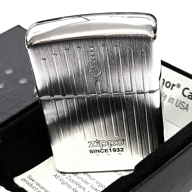 ZIPPO アーマー Lineage 1932 Vertical ジッポ ライター おしゃれ エングレービング サテンシルバー 縦ライン 彫刻 ロゴ かっこいい ギフト メンズ 渋い プレゼント