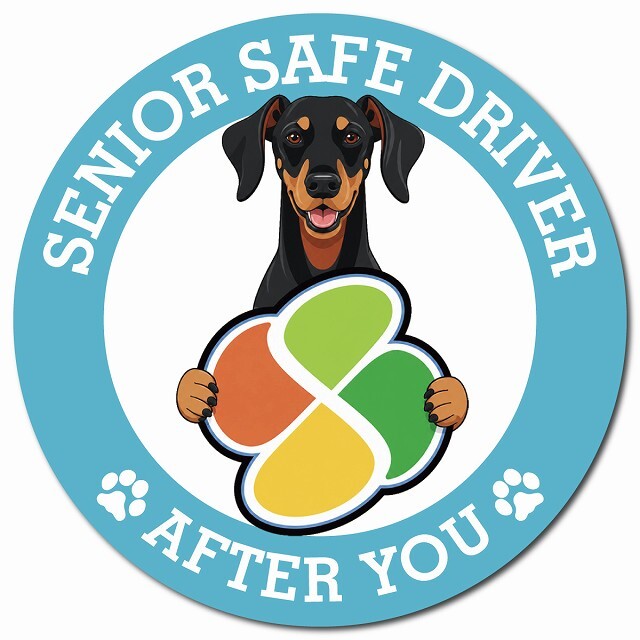カーサイン 高齢者マーク SENIOR SAFE DRIVER ドーベルマン マグネット 強力 直径13cm 肉球 日本製 車 ステッカー